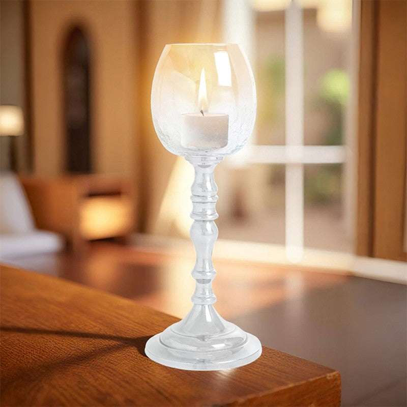 Polido Textured Glass Candle Holder - Silver