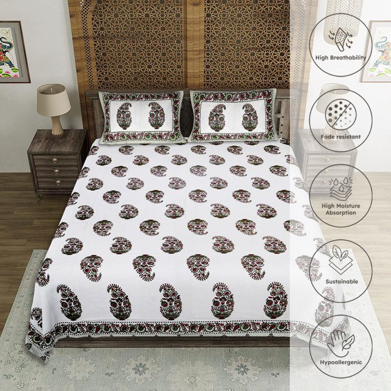 Devadhi Ethnic Cotton Bedsheet (Green) - 144 TC media 3