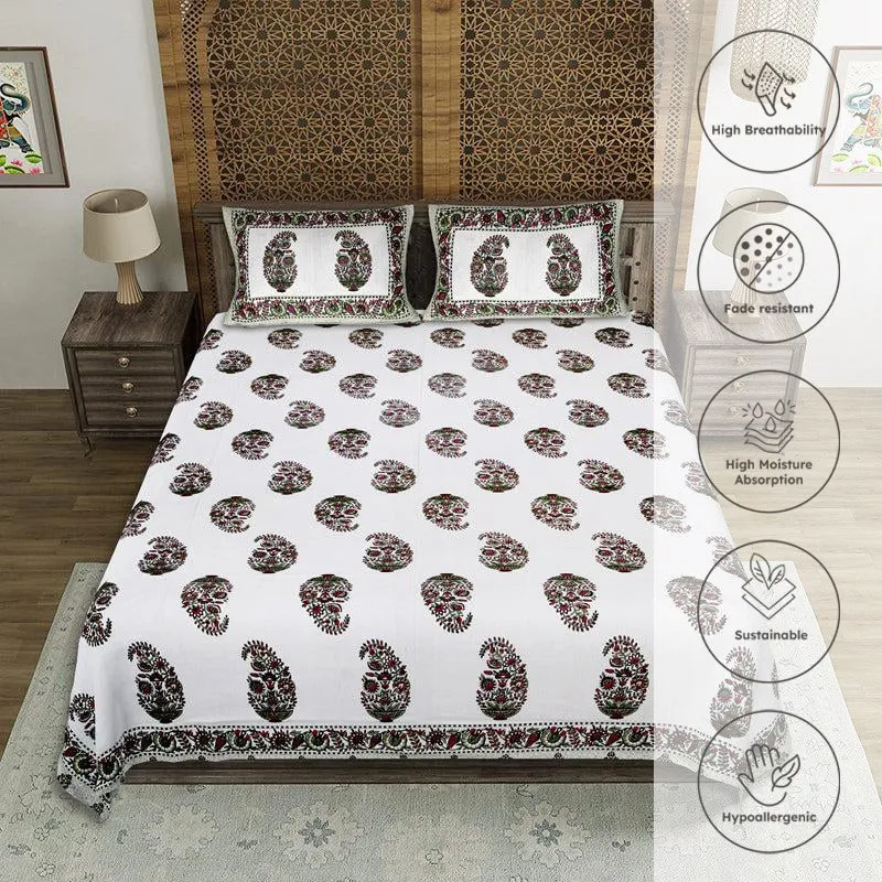 Devadhi Ethnic Cotton Bedsheet (Green) - 144 TC media 3