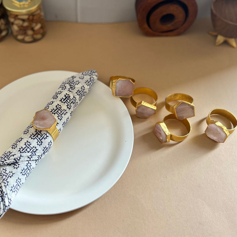 Asher Rose Quartz Handcrafted Mother Of Pearl Napkin Ring - Set Of Six media 5