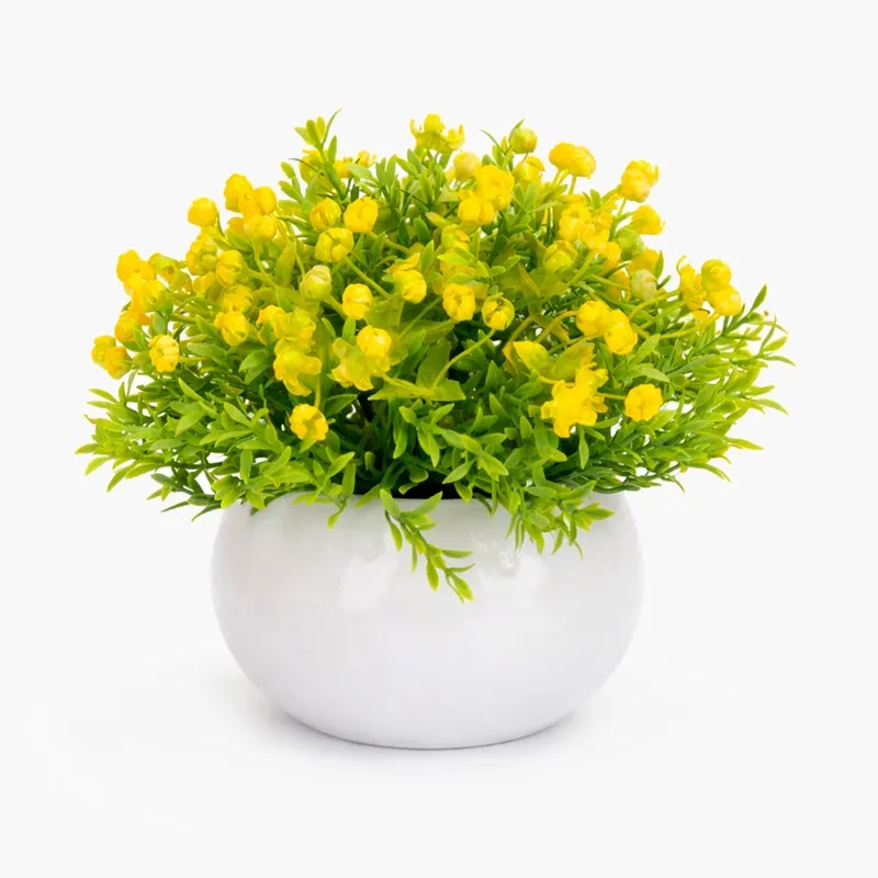 Petalvine Artificial Rose Flower Plant With Pot (Yellow,14CM) - Set Of Two media 4