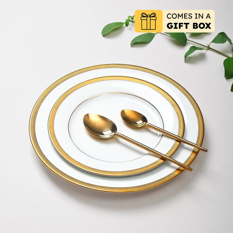 Vienna 24k Gold Brushed Porcelain Dinner Set (Gold) - 41 Piece Set media 1