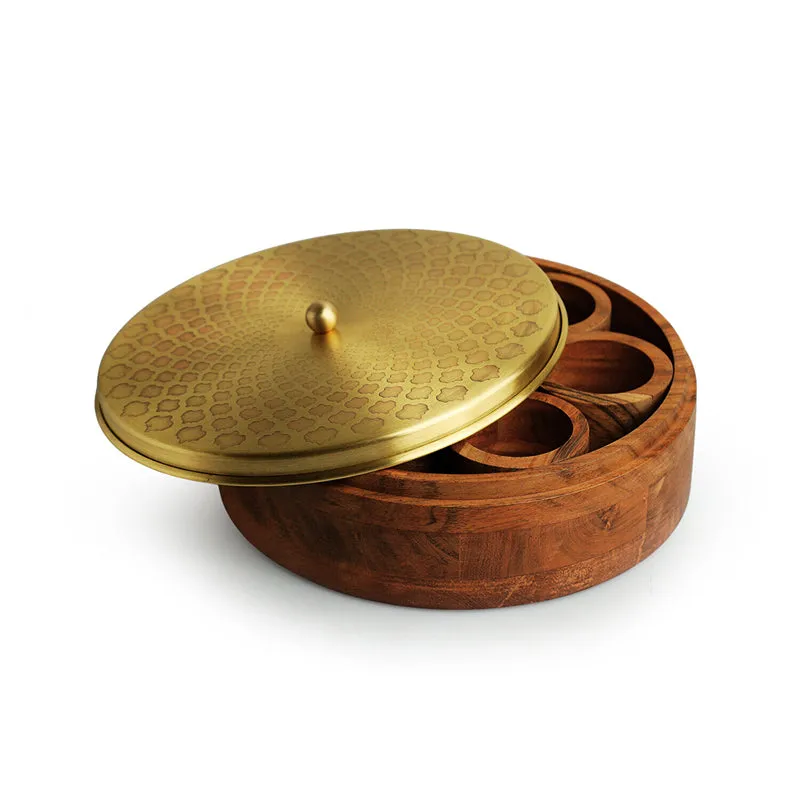 Diwan-E-Spice Sheesham Wood Wood & Brass Masala Box - 60 ML media 5