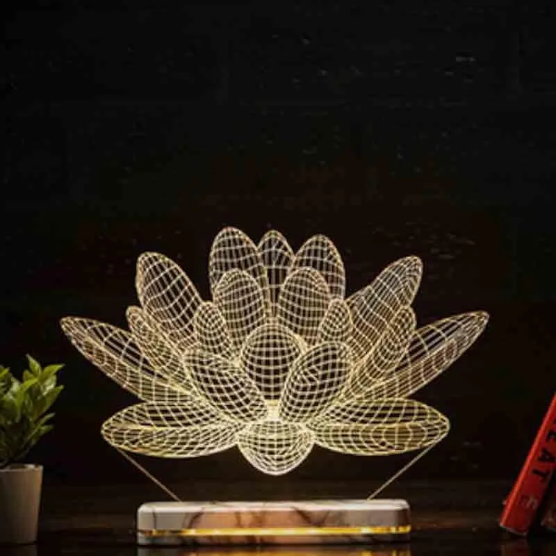 Lit Lotus Acrylic Table Lamp - Transparent media 1