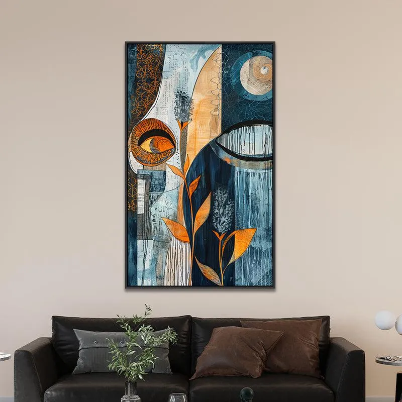 Hues Of Emotions Abstract Canvas Wall Painting With Frame - Black media 1