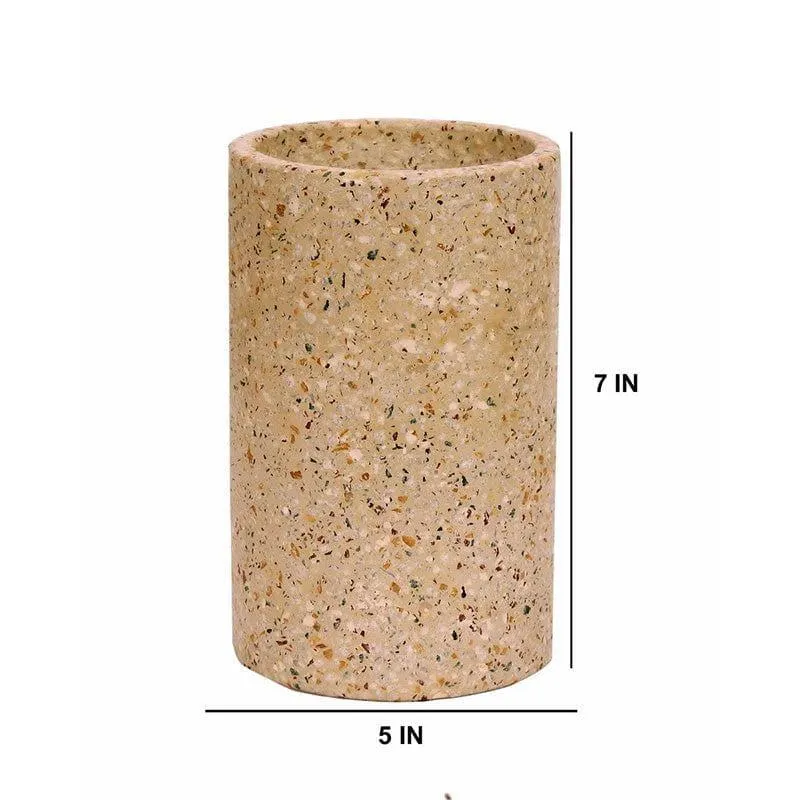 Beige Terrazzo Cylindrical Hand Crafted Marble Planter - Small media 4
