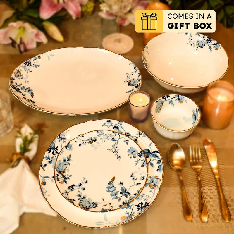 Verona 24k Gold Brushed Bone China Dinner Set - 21 Piece Set media 1