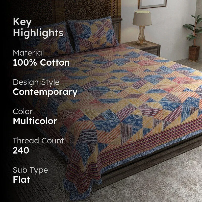 Softio Cotton Bedsheet (Blue,Yellow) - 240 TC media 2