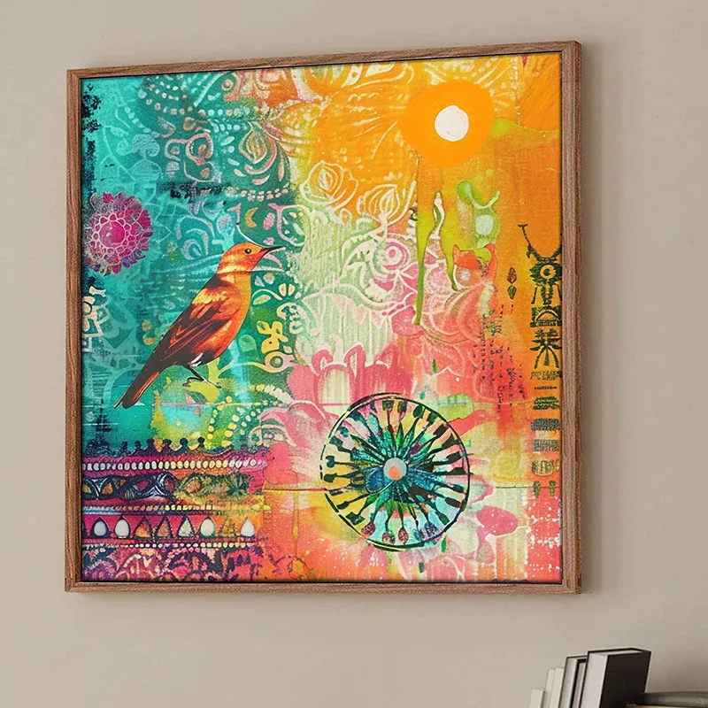 Birds Of Colours Wall Art With Frame - Brown media 1
