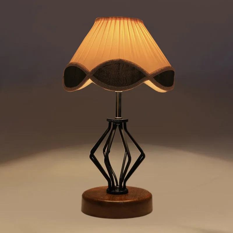Aurenix Cotton Table Lamp With Wooden Base - Ivory media 6