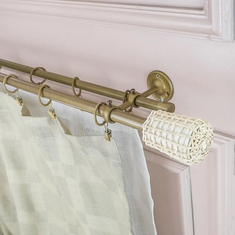 Lattice Duo Extendable 1" Double Curtain Rod With Round Finial & Brackets media 1