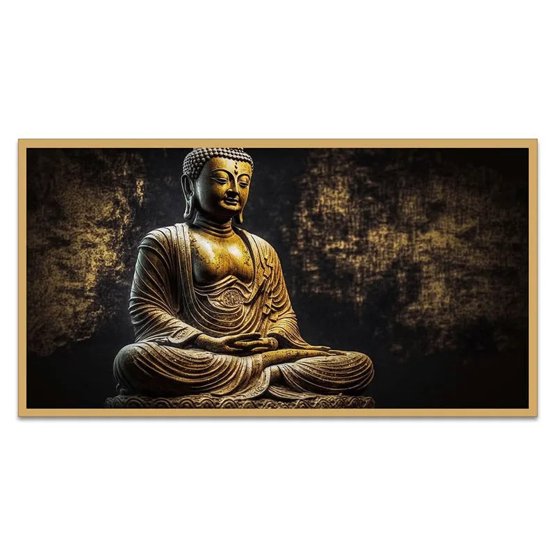 Zen Golden Buddha Canvas Wall Painting With Frame media 6