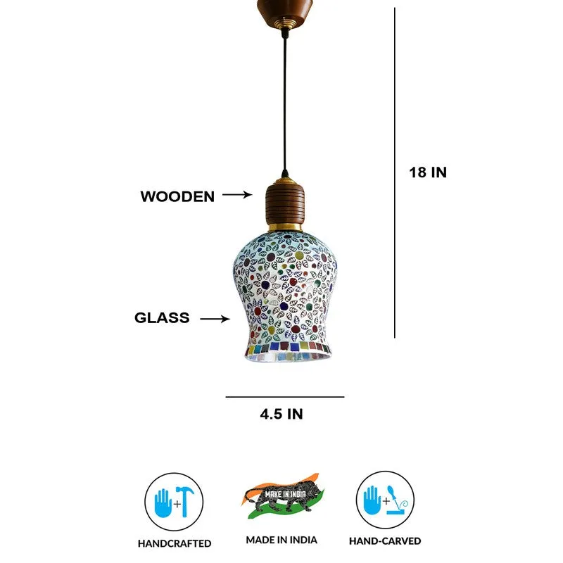 Mosaic Glass Pendant Wooden Ceiling Lamp media 5