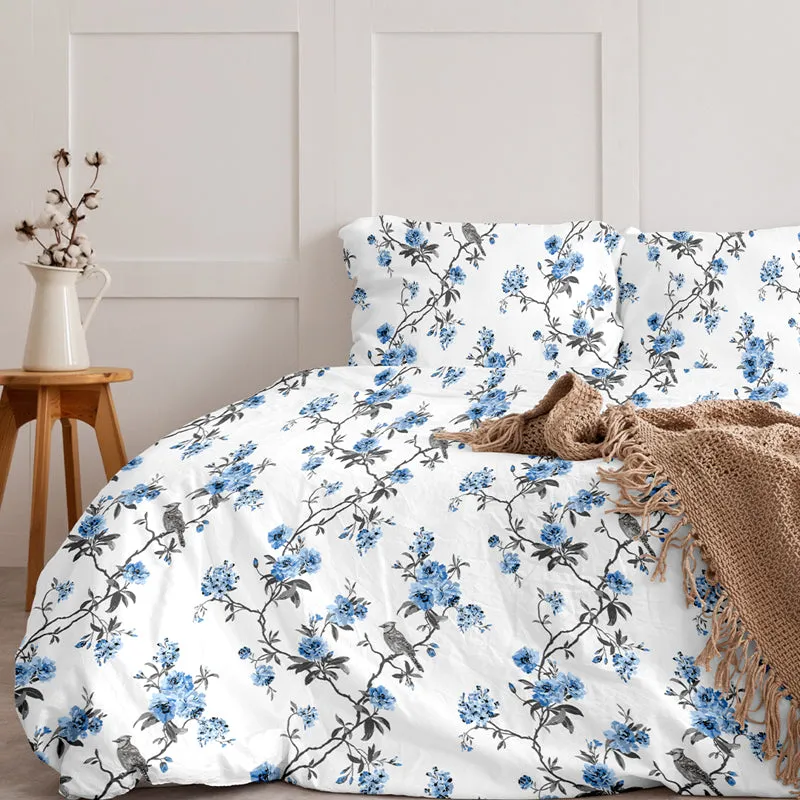 Cherry Blossom Printed Cotton Bedsheet (White, Blue) - 300 TC media 5