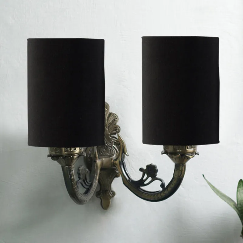 Vintage Cylindrical Duo Fabric & Metal Wall Lamp - Black media 3