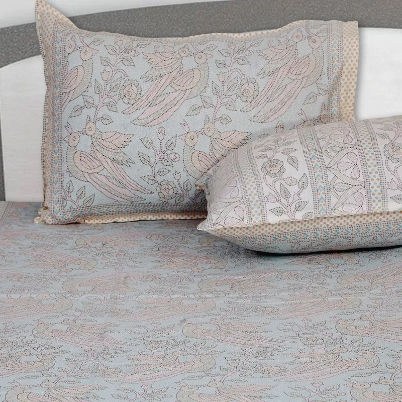 Irava Floral Cotton Bedsheet (Blue) - 144 TC media 4