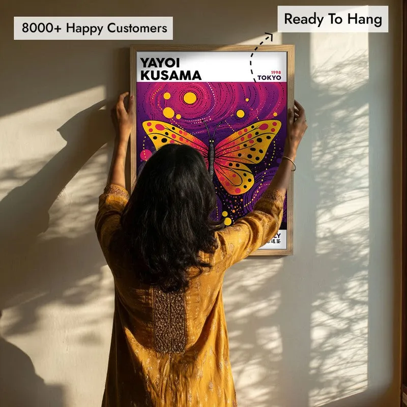 Butterfly Inspired by Yayoi Kusama Archival Canvas Wall Art - Natural Brown Frame media 7