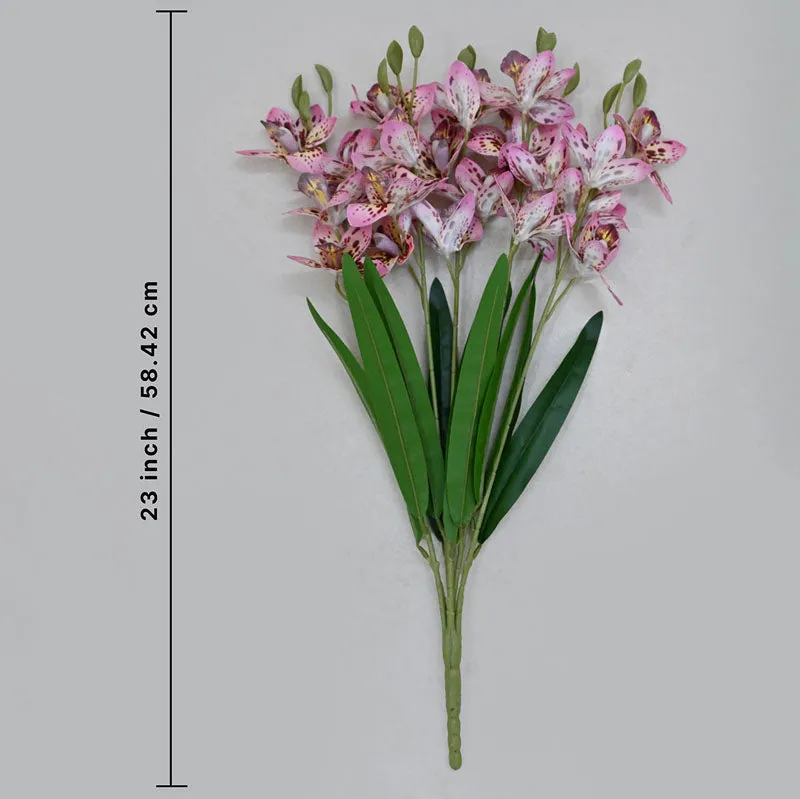 Faux Everlasting Cymbidium Everlasting Orchid Flower Stick - Pink - 4