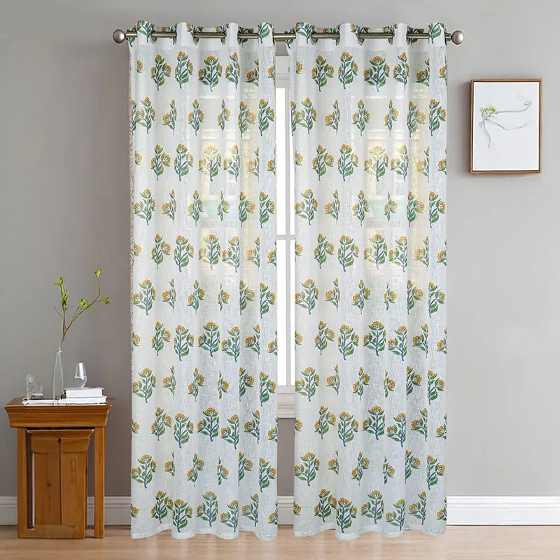 Caelra Linen Texture Sheer Curtain - Set Of Two media 1