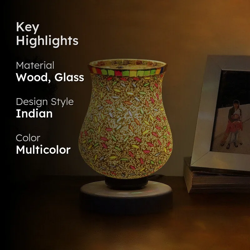 Gloriva Mosaic Glass Table Lamp With Wooden Base - Multicolor media 2