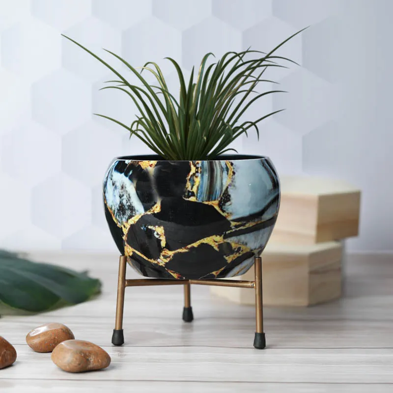 Enila Ethnic Handcrafted Planter With Stand - Four Piece Set - 13