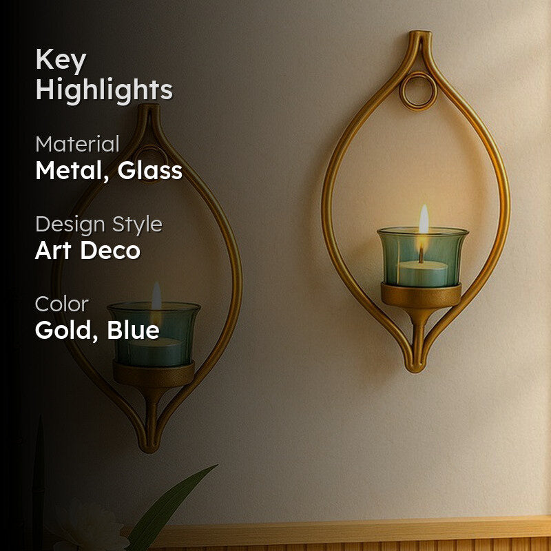 Leafy Sconce Candle Holder (Turquoise) - Set Of Two media 2