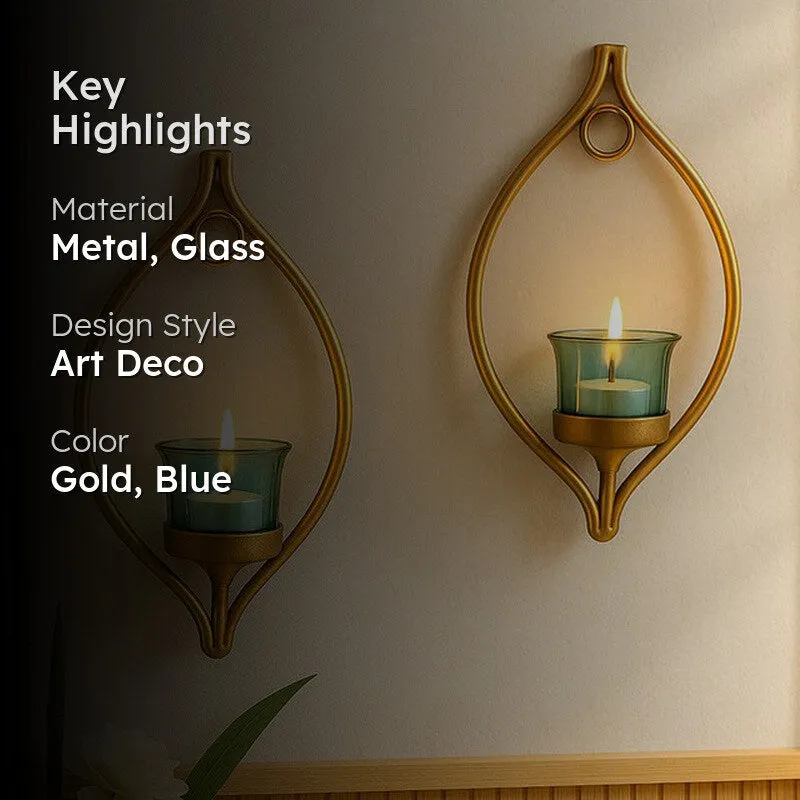 Leafy Sconce Candle Holder (Turquoise) - Set Of Two - 2