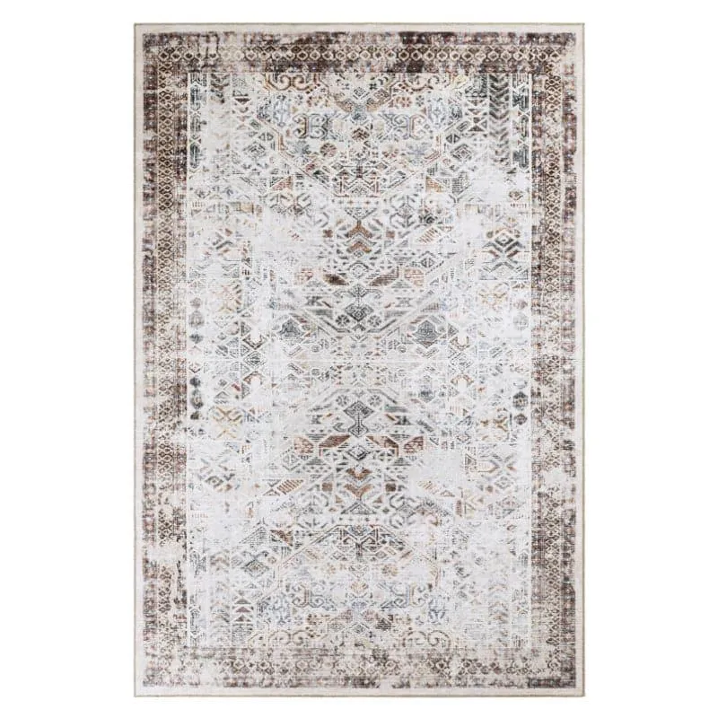 Nilaya Ethnic Anti Slip Polyester Carpet - Grey,Brown media 1