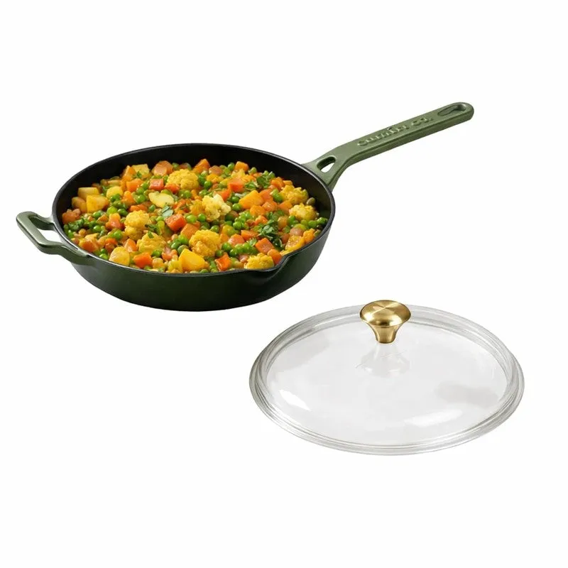 Cumin Co Enamel Cast Iron Frying Pan (1900 mL/Glass Lid) - Green media 4