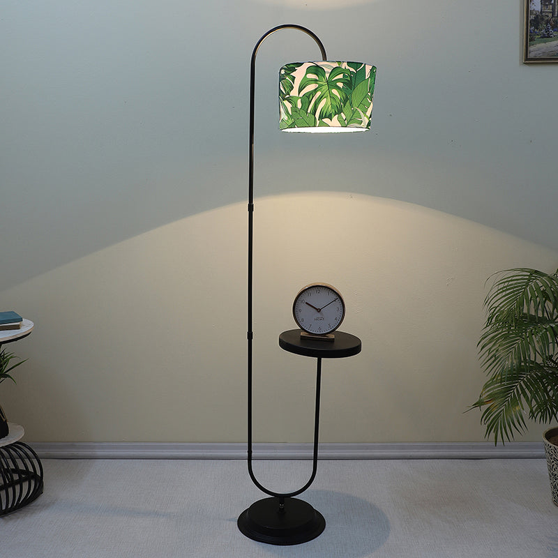 Kaizen Printed Arched Metal Floor Lamp With Shelf