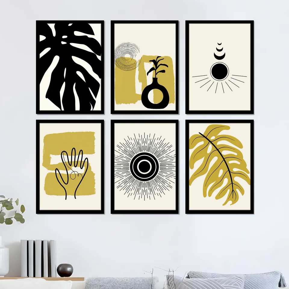 Aurexis Modern Abstract Wall Painting With Frame - Set Of Six media 5