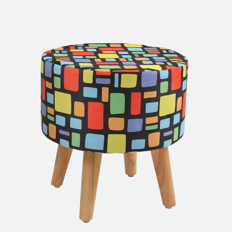 Ravira Block Print Multicolor Engineered Wood Ottomans - Set Of Two media 3