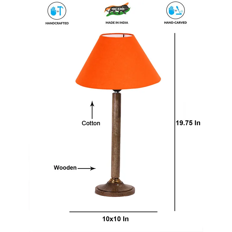 Glow Mesa Table Lamp With Wooden Base - Orange,Brown media 4