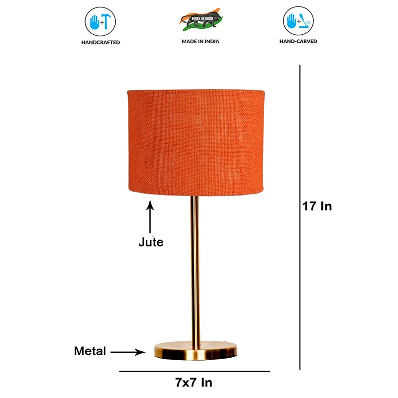 Loft Gleam Jute & Metal Table Lamp (Drum) - Orange,Gold media 4