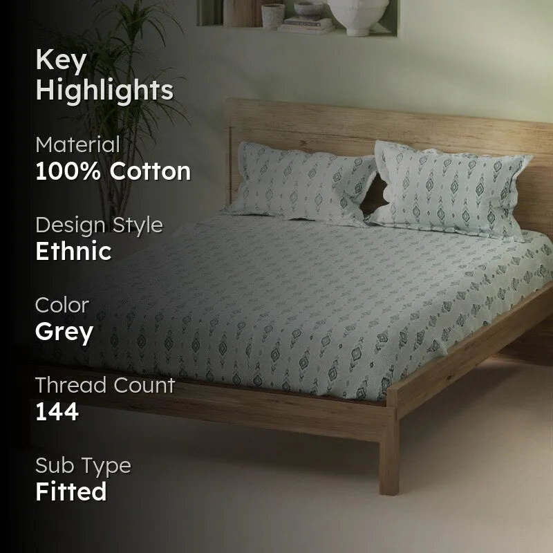 Deynor Fitted Cotton Bedsheet (Grey) - 144 TC media 2