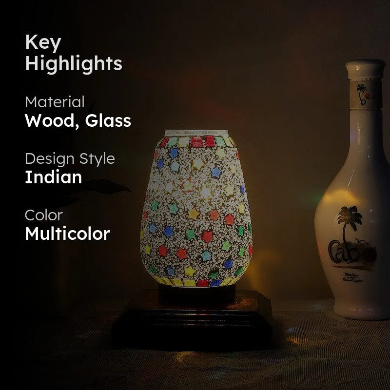 Speckra Glass Table Lamp With Wooden Base - Multicolor media 2
