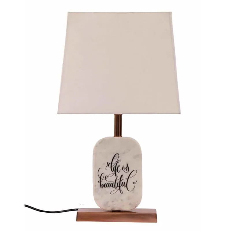 Life Light Printed Marble & Copper Base Fabric Table Lamp - White media 3