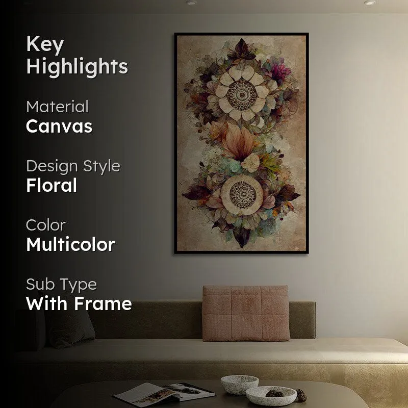 Autumn Leaves Mandala Floral Canvas Wall Painting With Frame - Black media 2