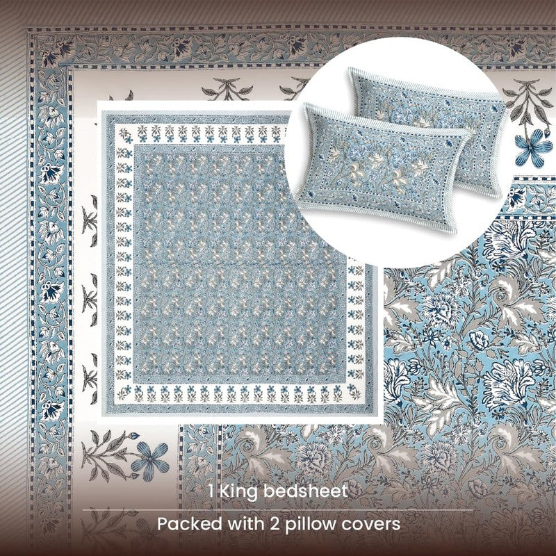 Urban Space Prakriti Pure Cotton Bedsheet (Blue) - 200 TC media 6