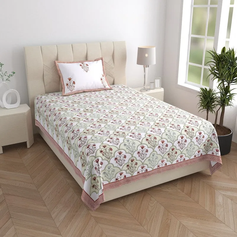Rupa Cotton Bedsheet (Pista Green, Red) - 180 TC media 1