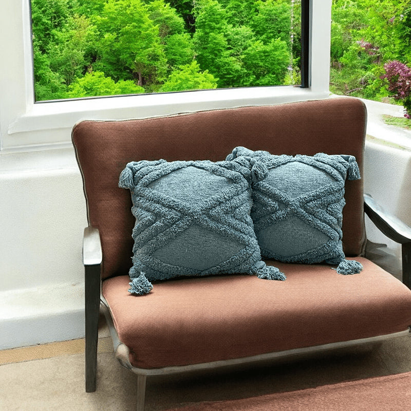 Squish & Stitch Tufted Cushion Cover (Blue) - Set Of Two