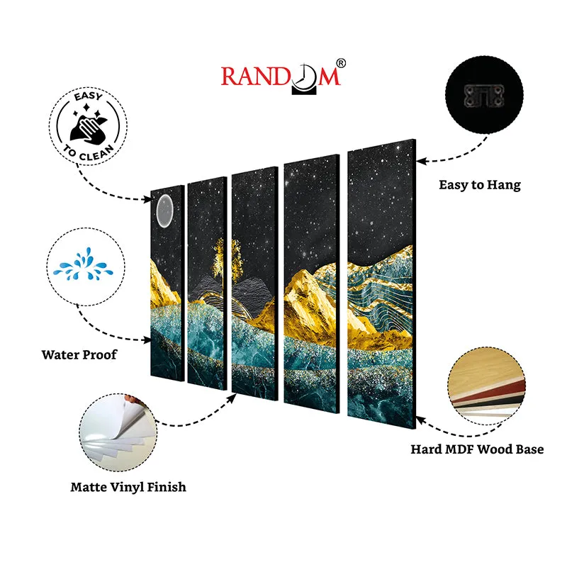 Golden Moonscape Canvas Wall Art - Set Of Five media 6