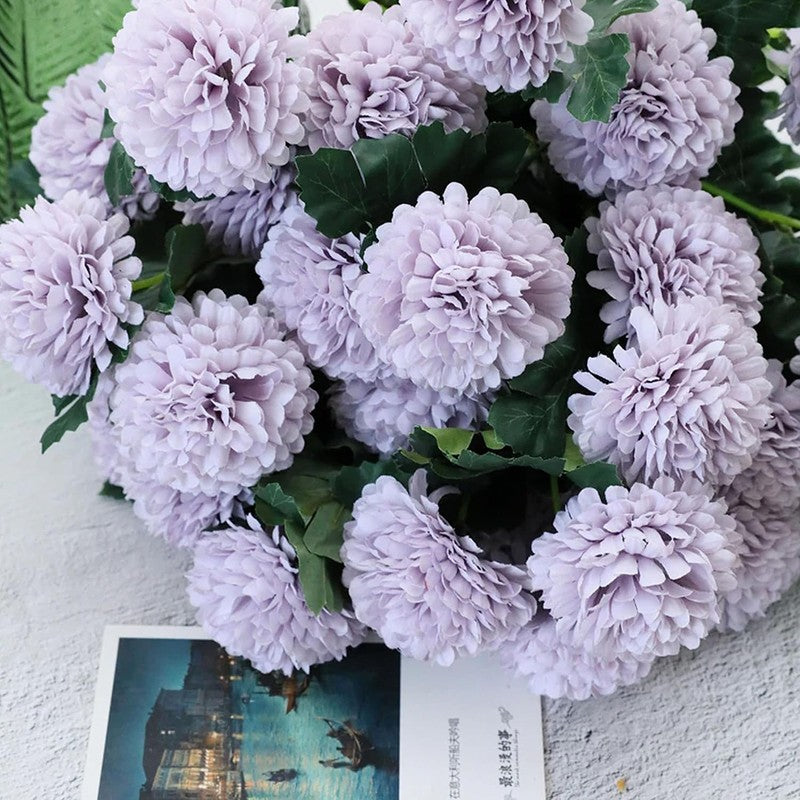 Hortensia Chrysanthemum Silk Floral Stick - Purple media 3