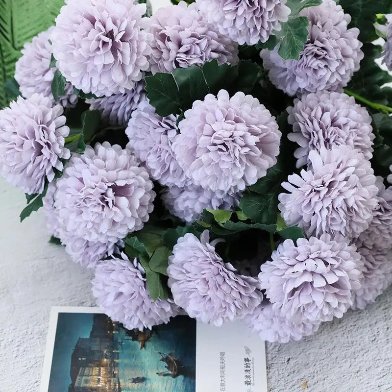 Hortensia Chrysanthemum Silk Floral Stick - Purple media 3