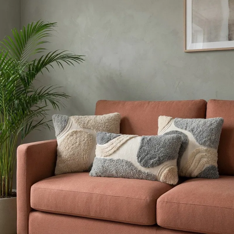 Soft Charm Tufted Cotton Cushion Cover (Grey) - Set of Three media 1