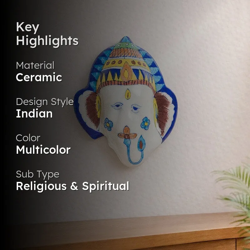 Ganesha Pottery Ceramic Wall Accent - Blue,White media 2