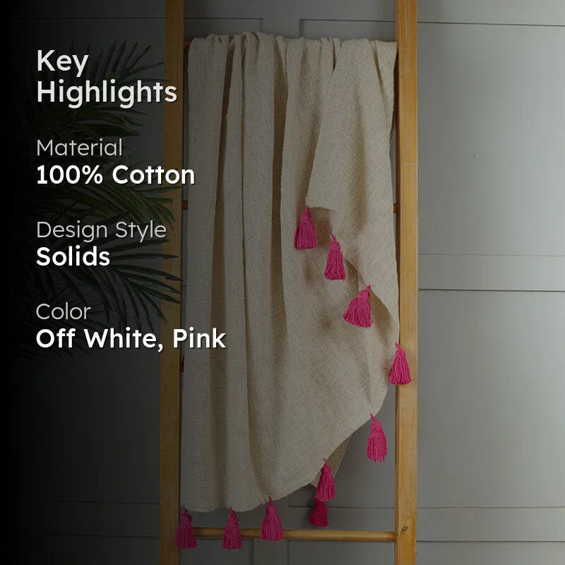 Tassura Tasselled Cotton Throw - Pink media 2