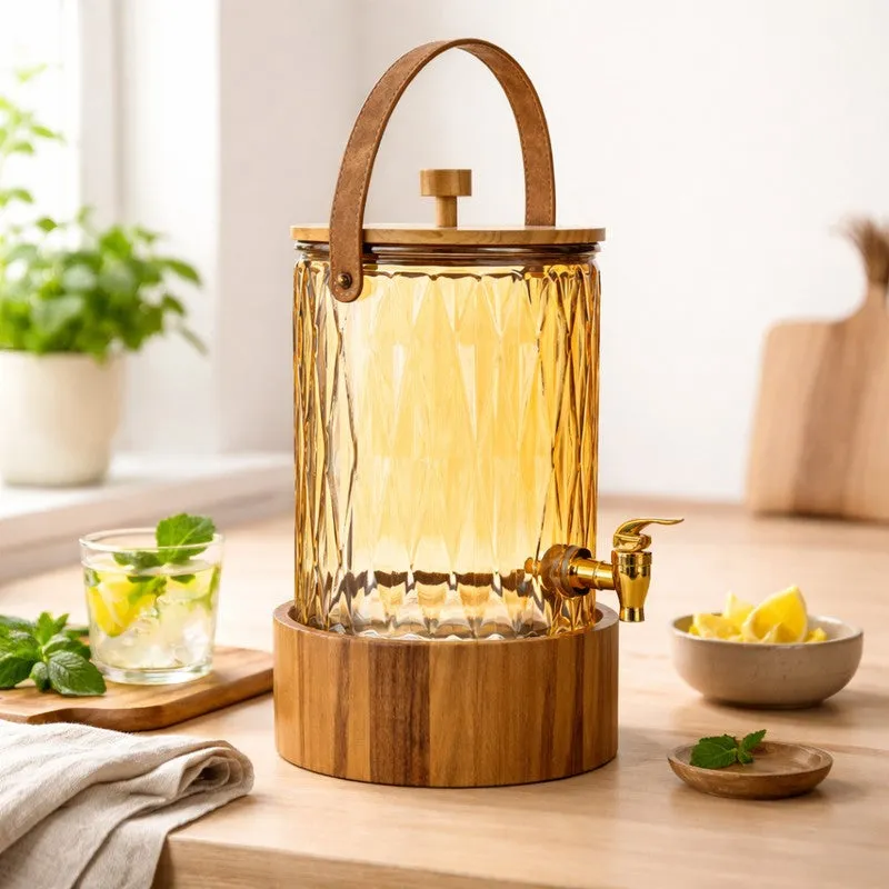 Glass Drink Dispenser with Wooden Stand (5000 Ml) - Two Piece Set media 1