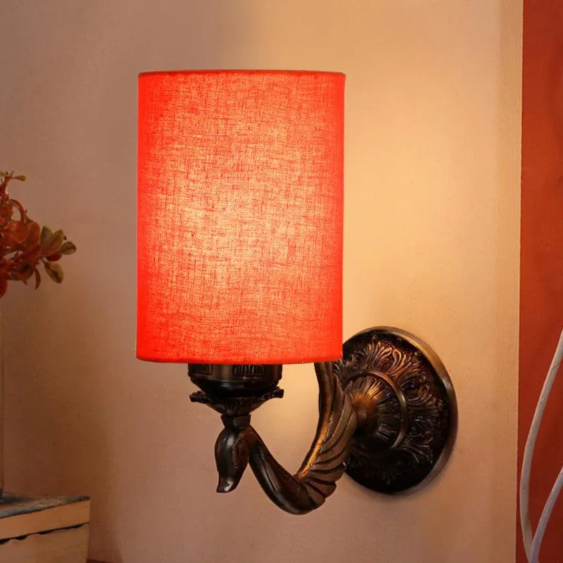Amro Retro Cylindrical Fabric & Metal Wall Lamp - Orange media 1