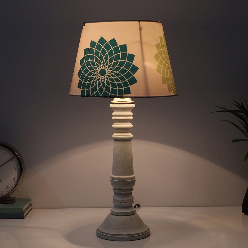 Akari Coil Printed Mango Wood Table Lamp - White,Green